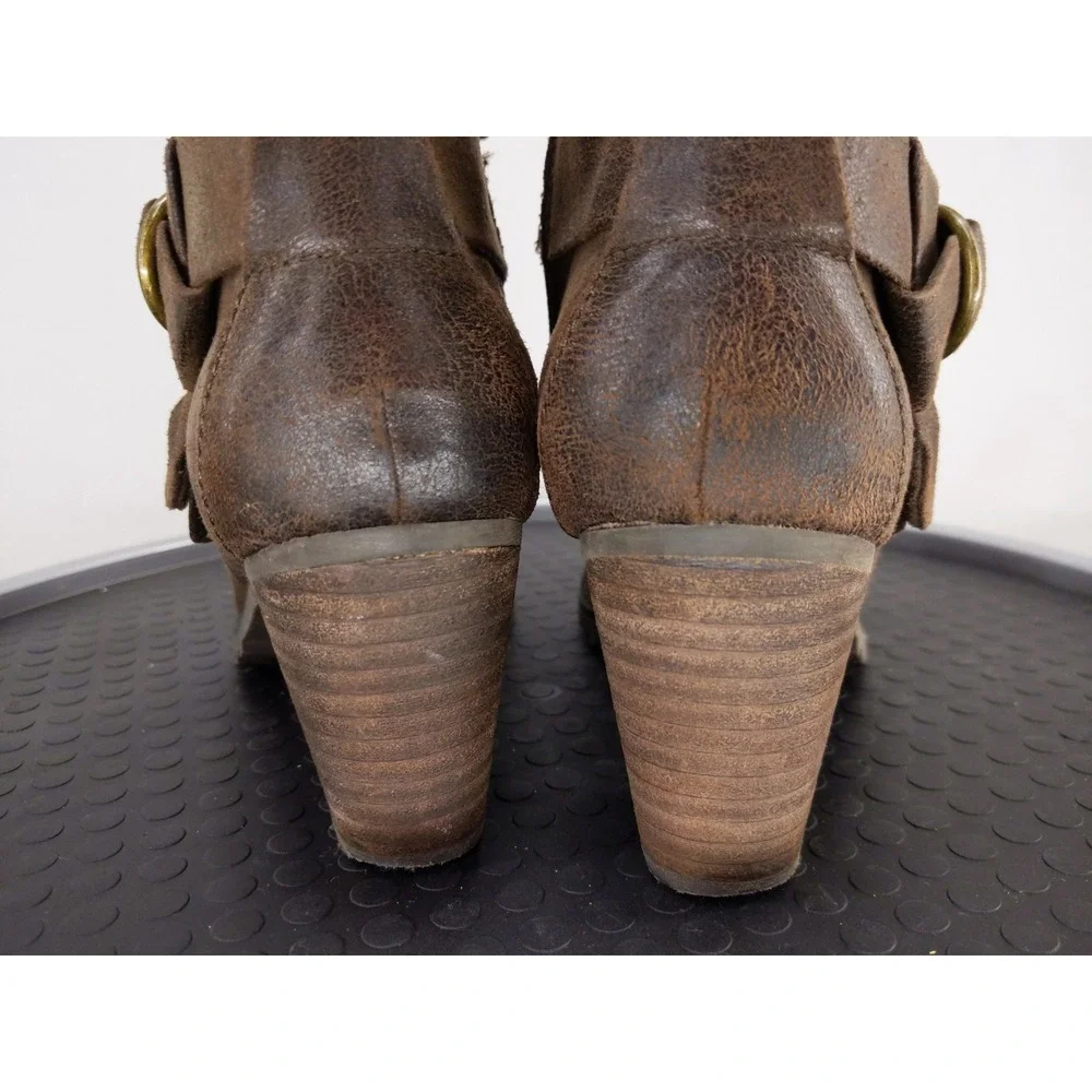 BareTraps‎ Zizie Boots Women 8 Brown Buckle Slouch Ankle Booties Lug Sole Zipper